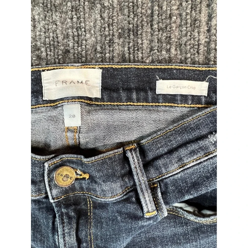 FRAME Le Garcon Crop Jeans Womens 28 Blue Distressed Slim‎ Boyfriend Stretch USA